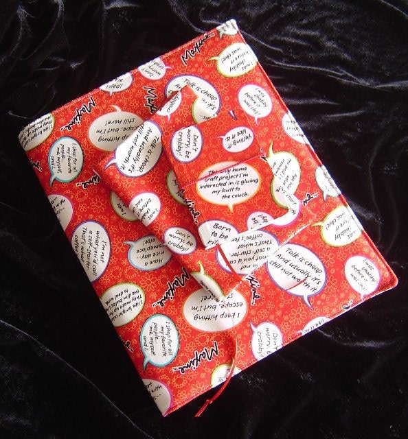 Maxine (TM) FUN Red Fabric Notepad Portfolio Planner with BONUS Book Cover and Mini Composition Book