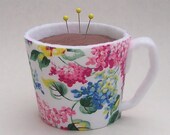 Emery Pincushion / Pin Cushion - Felt Cup of Coffee, Tea, or Latte - Your Choice - Wildflowers