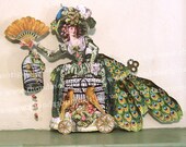 Marie Antoinette Doll Digital Download Paper Doll - Vintage French Woman Peacock Bird Cage Bird Nest Fan Altered Art For Paper Crafts MA4DP