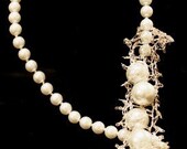 Handmade bridal necklace with Swarovski pearls and crochet details