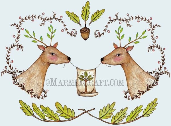 Deer acorn art print, "Fabled Deer"