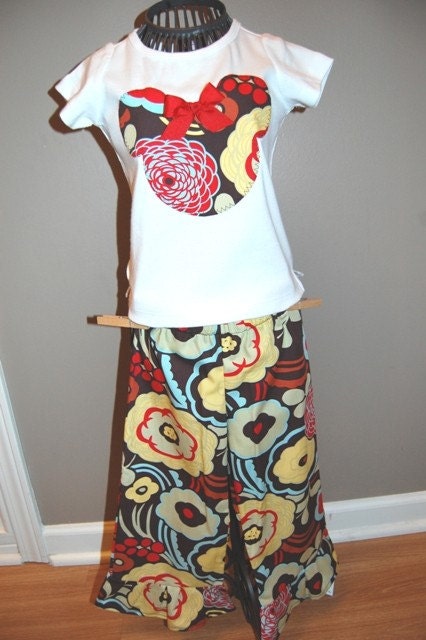Funky Fun Modern Minnie Outfit Mickey Mocca Brown Red Yellow Ruffle Pants Short sleeve