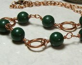Necklace Hunter Green Marble Beads and Solid Copper