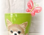 Hand Painted Flower Pot Pencil Holder etc. Gift Dog Breed  Art