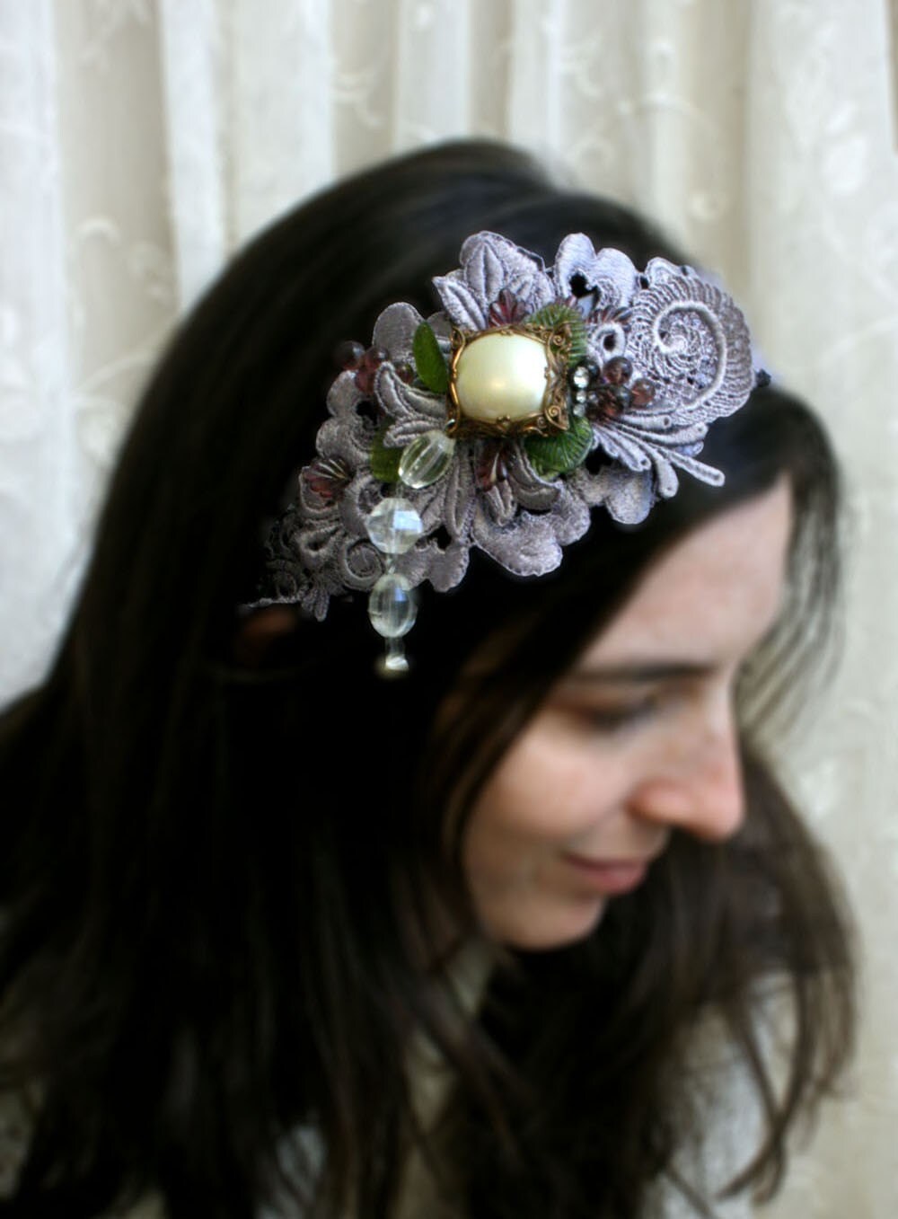 Simply Stunning Venice Lace Headband in Shades of Aubergine by TinaEvaRenee