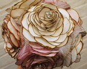 hand made vintage fabric wedding bride's bouquet, silk, satin, antique net and feather CUSTOM ORDER