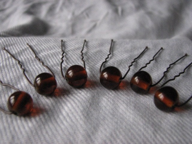 Copper brown beaded hairpins