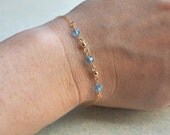 Wish Bracelet - aquamarine blue swarovski crystal beaded gold filled - simple bridal or every day jewelry - adencreations