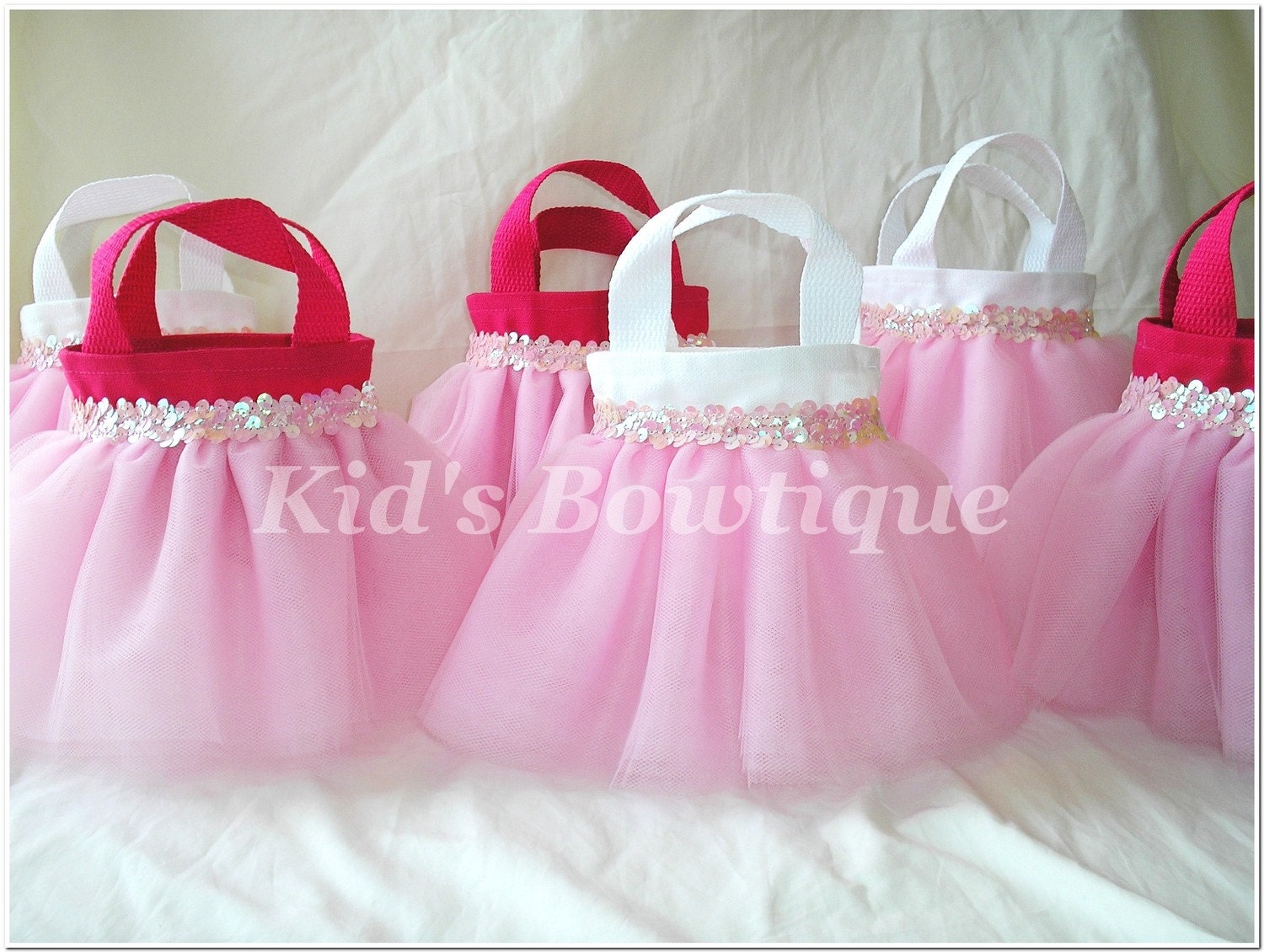 Set of 10 Pretty Pink Princess Sequins Mini Tutu Favor Bags