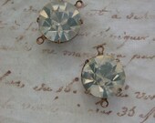 SALE - Very Vintage Clear Machine Cut Glass Jewel Round Connector Links - Antiqued Brass Settings - 60SS - Oxidized Brass