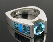 Spiderweb turquoise and opal ring with blue topaz