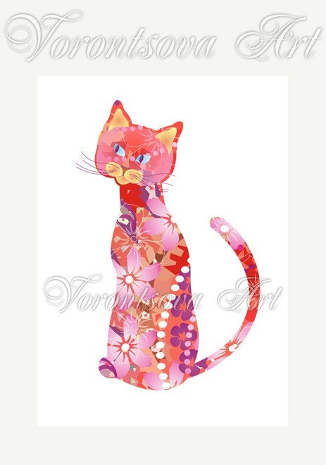 ACEO Cat doll digital print of original illustration. Download and print