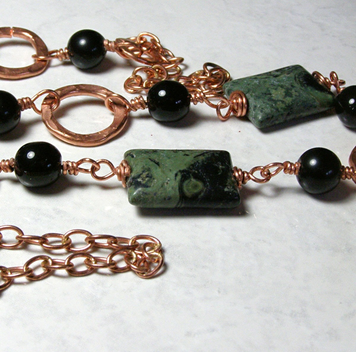 Necklace Kambaba Jasper Beads and Hammered Copper