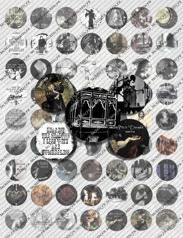 Gothic Collage Sheet Dark Funeral Macabre Hearse 1inch circle Goth Prinatable Digital Collage Sheet Gloomy Sunday