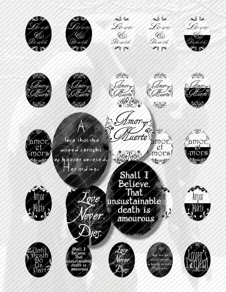 Gothic Love Quotes Romantic Tragedy Goth Quotation Collage Dark Romance 30x40mm Printable Digital Collage Sheet