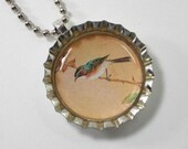 Bottlecap Necklace - Asian Style Bird and Blossom