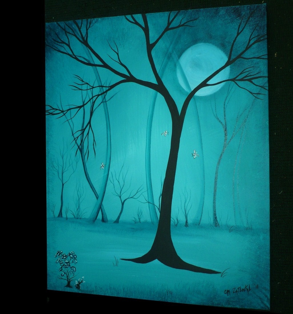Original  Abstract Bare Tree Painting --16x20 -- Somewhere In the Night - Clearance SALE 1 Week Only