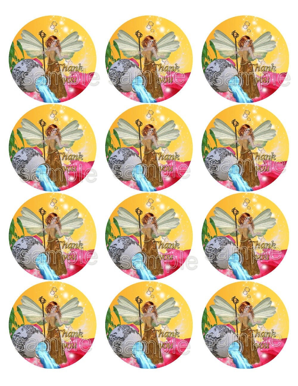 Digital Fairy by the water thank you tags or stickers you print