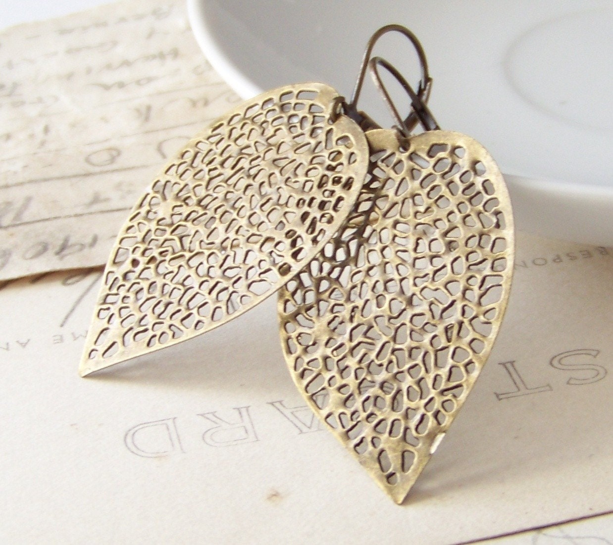 Delicate Brass Leaf - earrings