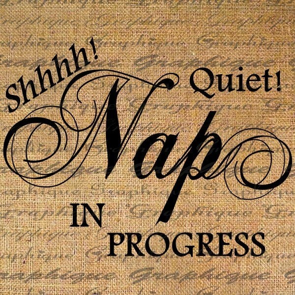 Burlap Digital Download NAP IN PROGRESS Text Typography Words Digital Collage Sheet Fabric Transfer Pillows Totes Tea Towels  2045