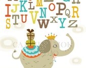 Happy Elephant 8 x 10 Alphabet Art Print