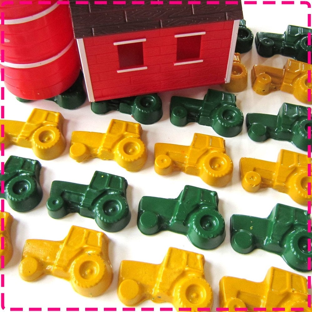 GREEN and YELLOW TRACTOR Crayon Birthday Favors - Party Pack of (20) -  Also Avail. in Red, Pink, Purple, Orange, Blue, Green, Lime, Etc.