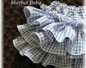 Blue Gingham Sassy Pants Ruffle Diaper Cover Bloomers with Bow