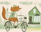 The Duke Of NY riding his bike. 13x19 print by Matte Stephens.