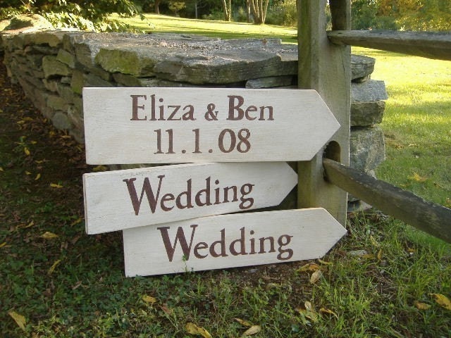 Set of 3 Handpainted Signs, Perfect Signage for your Outdoor Wedding and Event, 4 colors to choose from, black, brown, navy or grey