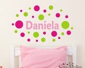 Personalized Name With Polka Dots, Custom Vinyl wall decals stickers, nursery, kids & teens room, removable decals stickers