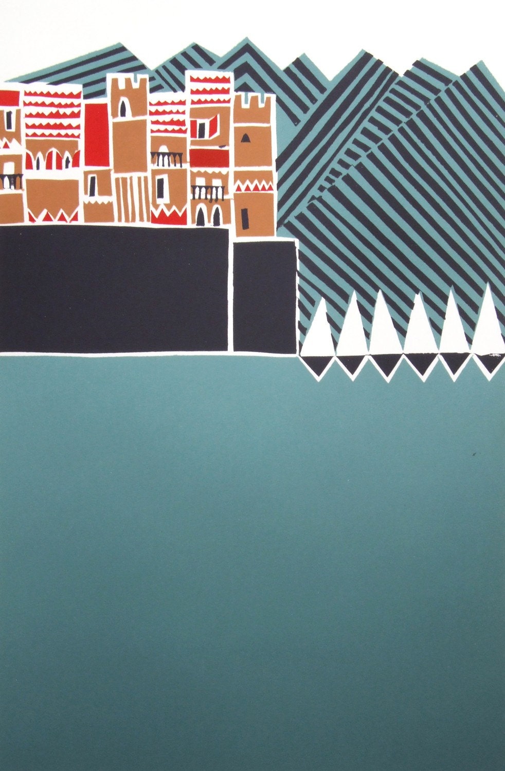 Where the wind threatened to blow us away, original hand pulled screen print