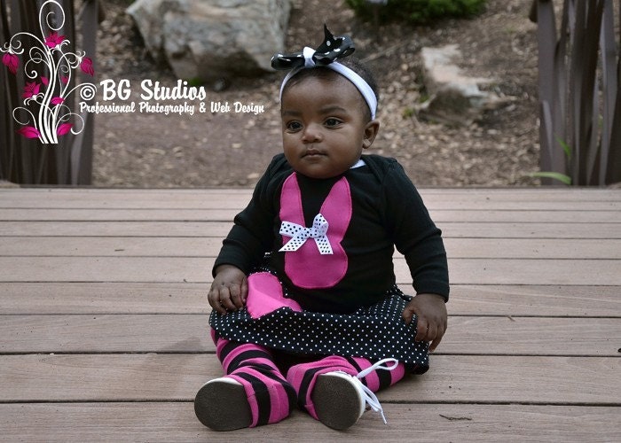 Bunny LOVE--3 piece appliqued onesie, skirt and leg warmer combo-sizes 6/12mo thru girls 9/10--available with a black OR white top and long OR short sleeve