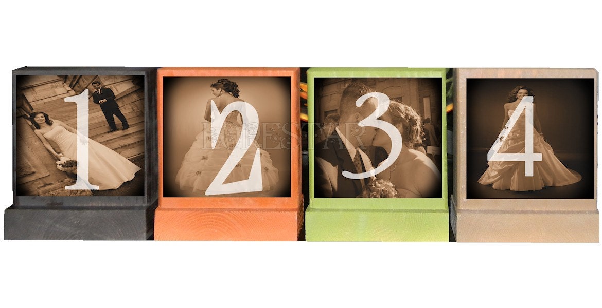 WEDDING TABLE NUMBERS-Personalized Wedding Photo Blocks -Set of 15 Custom Wooden Photo Blocks-Makes great centerpieces-place cards-favors