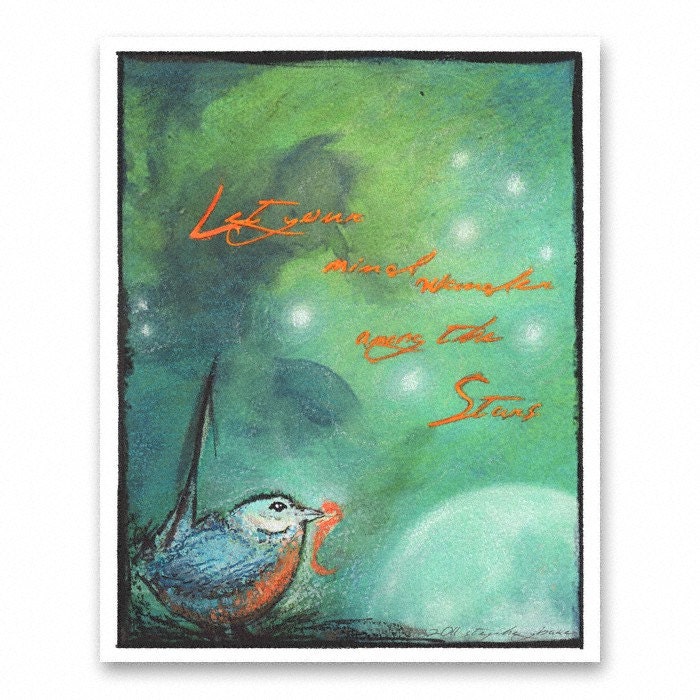 Giclee Art Drawing: Bluebird Among the stars
