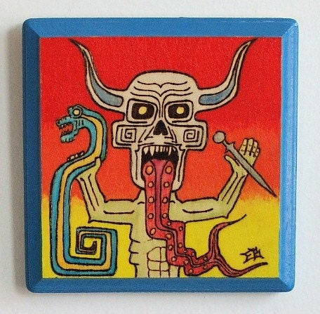 Skull Priest woodburn painting
