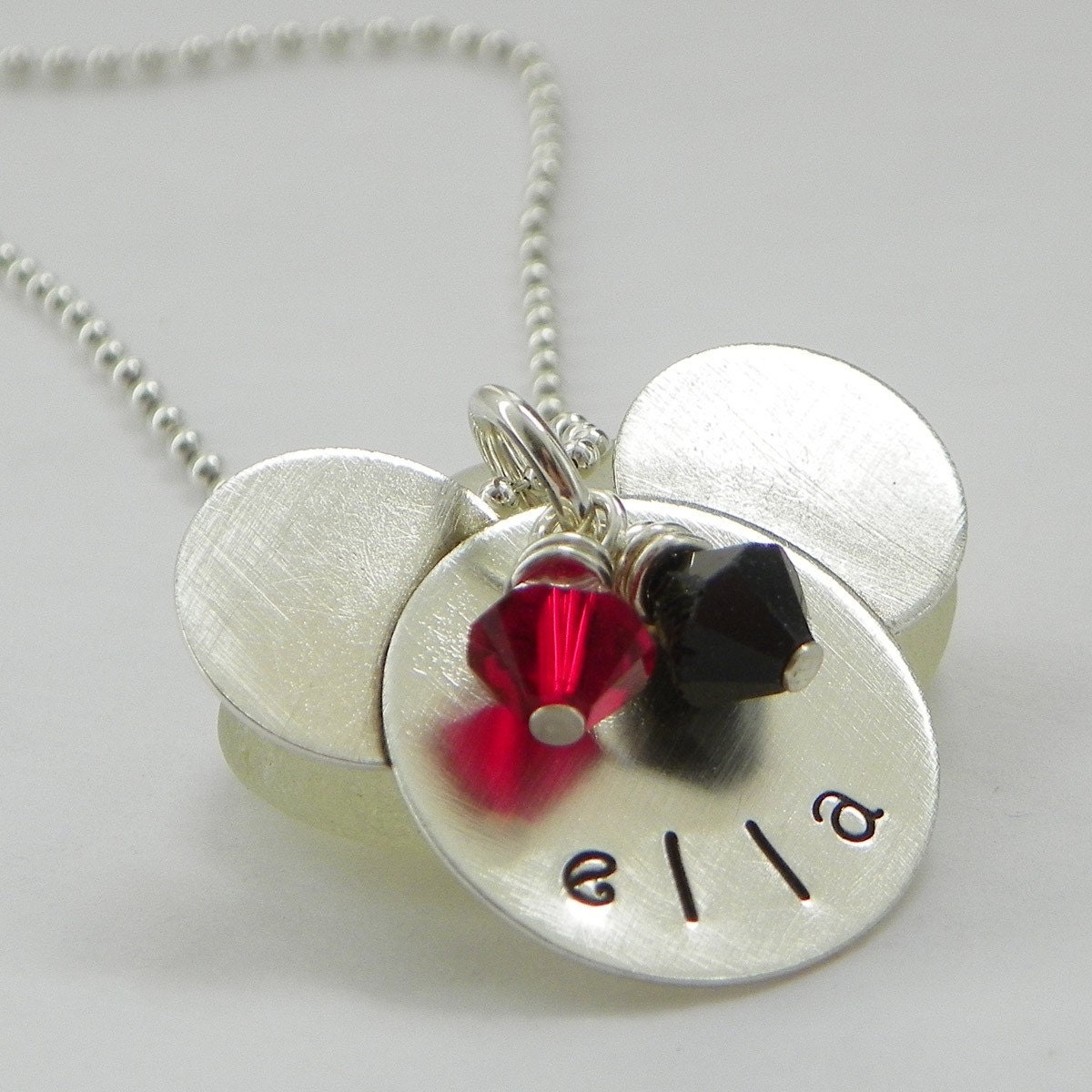Mouse Ears Sterling Silver Necklace - hand stamped and personalized with Swarovski crystals