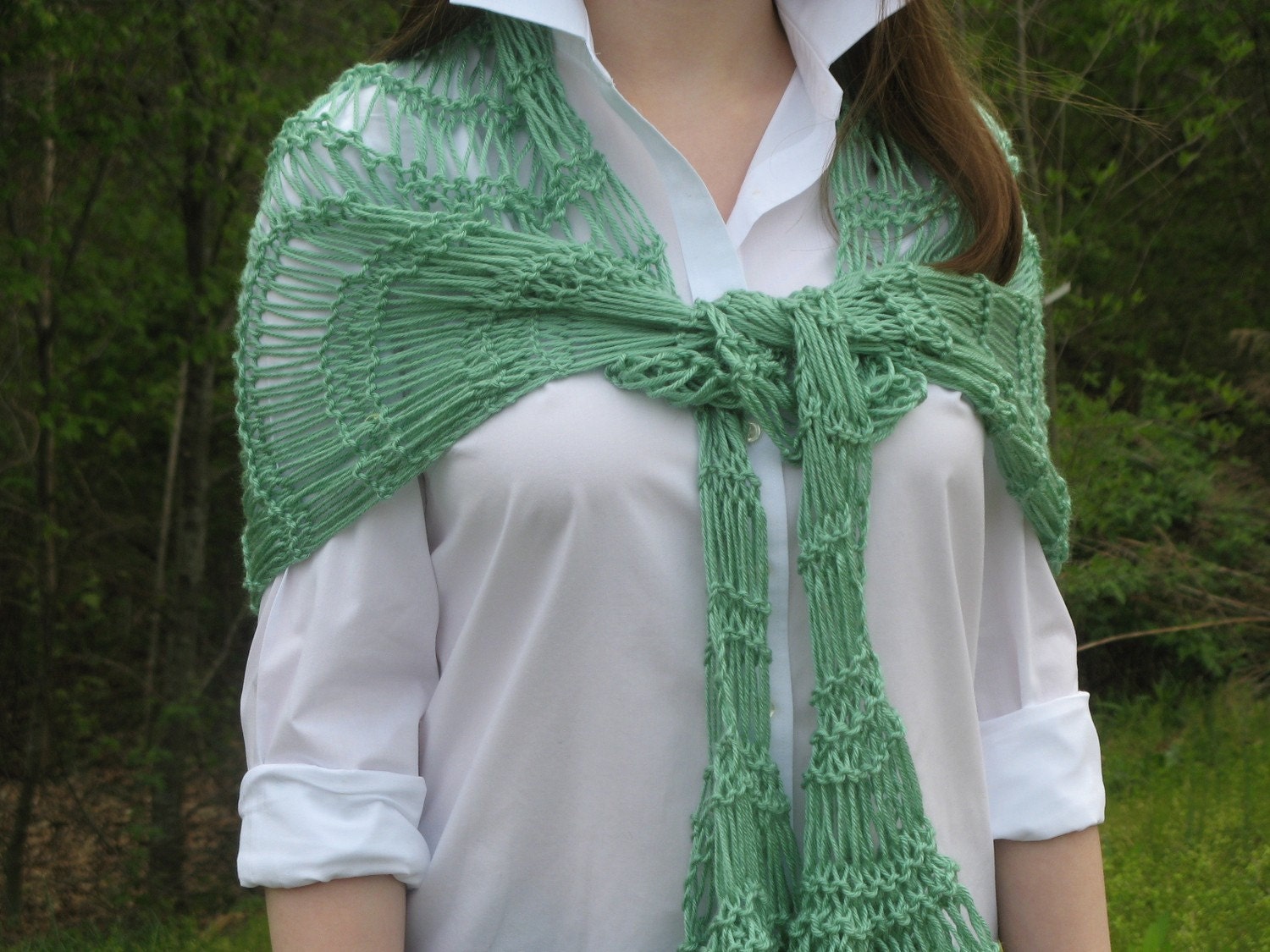 Scarf Green Shawl Wrap Sarong Soft Versatile Hand Knit