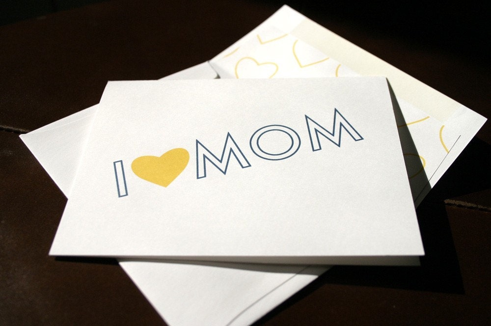FREE SHIPPING - I Heart Mom Mother's Day Greeting Card - navy & gold