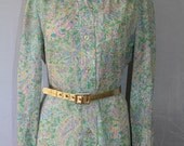 60s Silk Paisley Shirt Dress - M/L