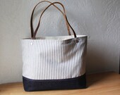 2-Tone Tote in Indigo Hemp Denim and Ticking Stripe
