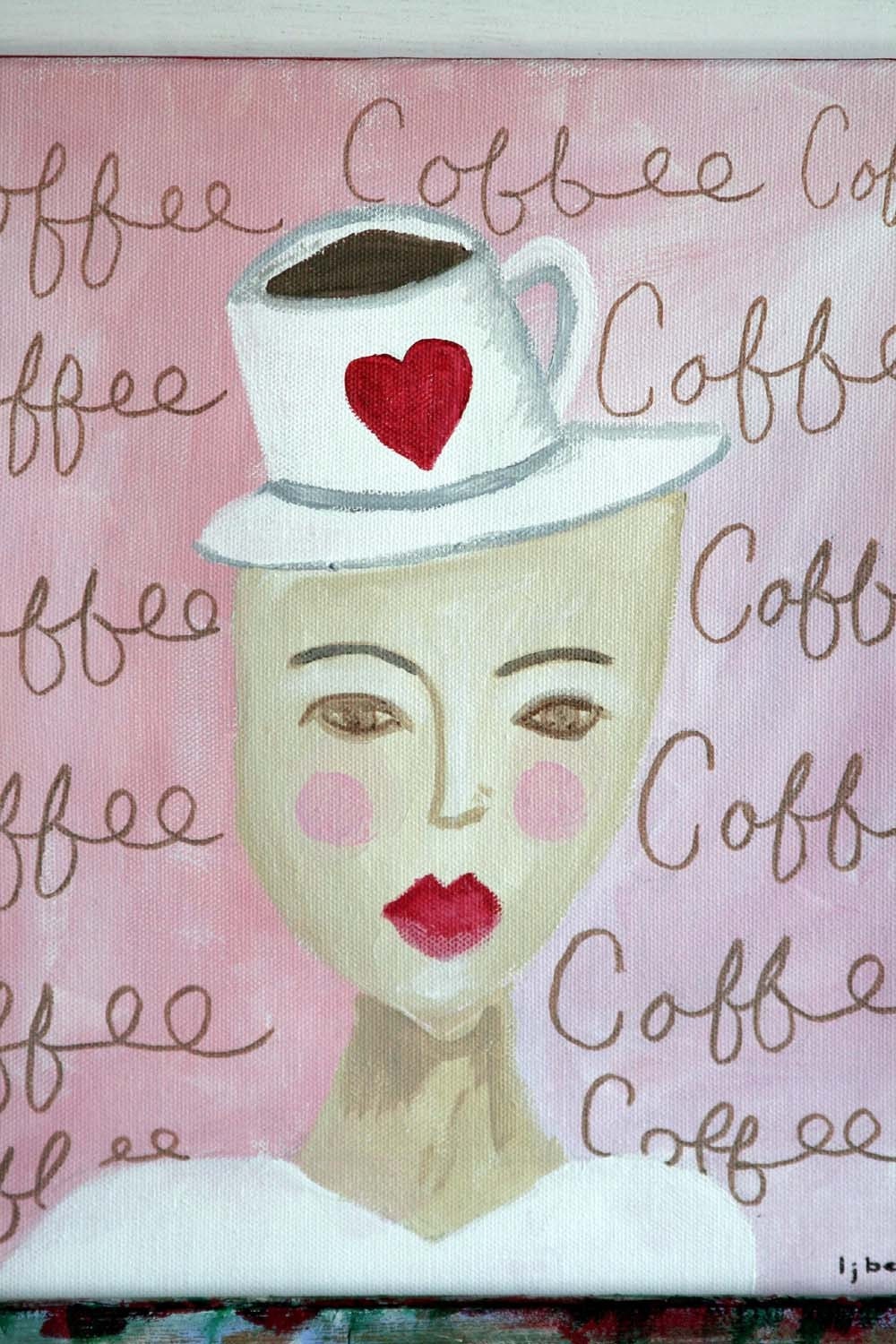 Original Painting, Figurative, Whimsical,12 X 12, The Coffee Lover