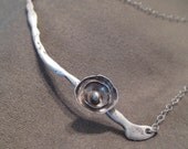 Poppy Necklace Sterling Silver Flower and Twig Necklace Recycled Organic Natural Freeform Oxidized Necklace JJDLJewelryArt