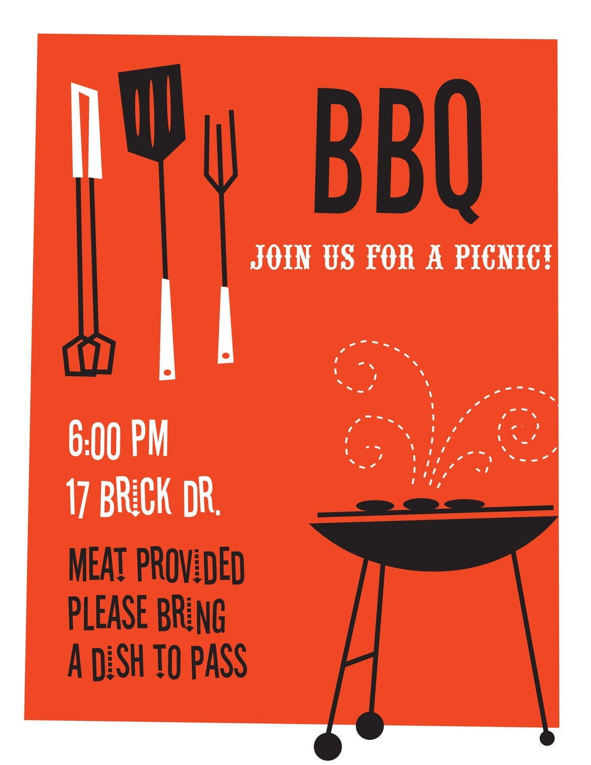 BBQ Picnic Cookout Custom Printable Party Invitation - SBVintageAndDesign