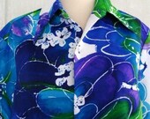 Vintage hawaiian shirt  70s Tori Richard blue floral Aloha Luau  Shirt M  made in usa