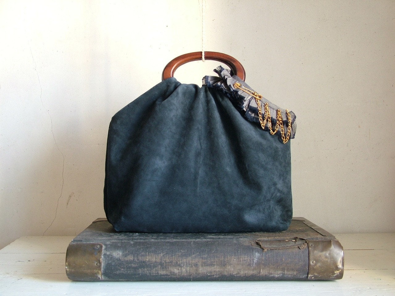 SALE Boho Urban Glam Chain Tote in Midnight Blue Luxury Calfskin - 15% off marked price with coupon code 'summer15'