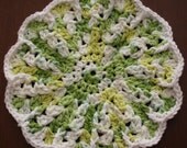 Organic Cotton Crocheted Dishcloth Green and White Round