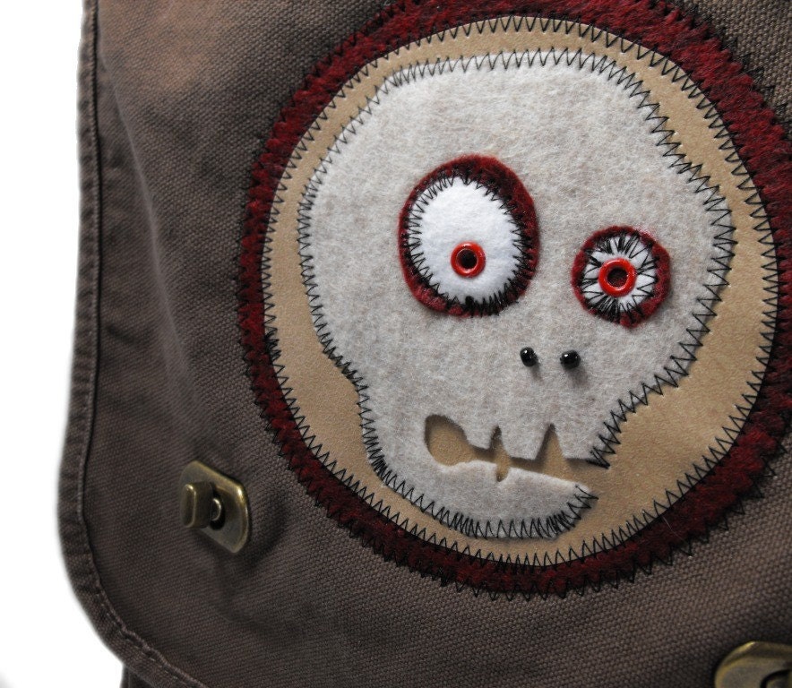 Canvas Messenger Bag - Skull Bones Zombie - Field Style for School, College, Vacation, Book, Laptop