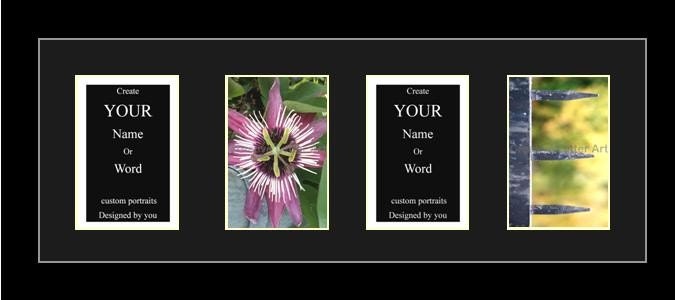 4-Letter Framed Custom Name or Word Art Portrait including mat and Alphabet Letter Photo's