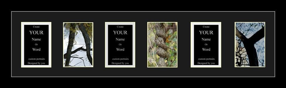 6-Letter Framed Custom Name or Word Art Portrait including mat and Alphabet Letter Photo's available in color, black & white or sepia