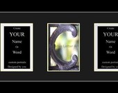 7-Letter Custom Name or Word Art Portrait including mat, frame and Alphabet Letter Photo's available in color, black & white or sepia